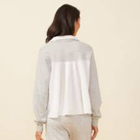 MONROW POPLIN MIX COLLAR SWEATSHIRT LIGHT GRAY WITH WHITE SIZE LARGE RETAIL $158 - Picture 3 of 10